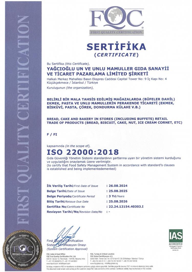 Gıda güvenliği - ISO 22000:2018 Gıda Güvenliği Yönetim Sistemi