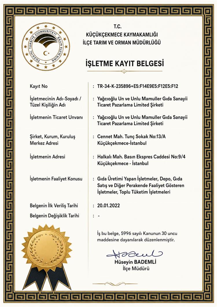 Resmi izin - İşletme Kayıt Belgesi